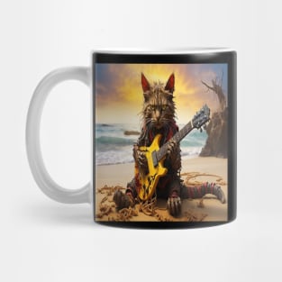 zombie cat playing guitar on beach Mug